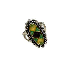 Sterling 925 Southwestern Ring Size 5 Carolyn Pollack Relios Crushed Stone Inlay